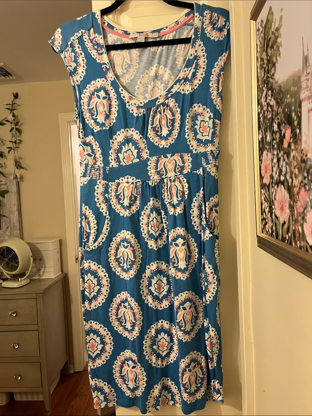 Boden Blue Paisley Medallion Cap-Sleeve Dress